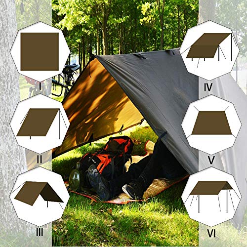 KALINCO Waterproof Camping Tarp Tent Hammock Rain Fly 13x13ft - Multi-Functional Shelter with Variations Coffee 4x4m