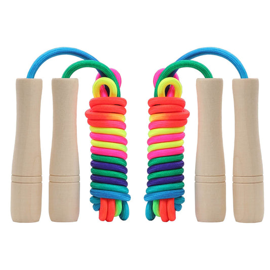 2 Pack Jump Rope for Kids, 8.5ft Adjustable Jump Rope with Wooden Handle and Rainbow Rope, Children Skipping Rope for Boys and Girls Exercise Fitness