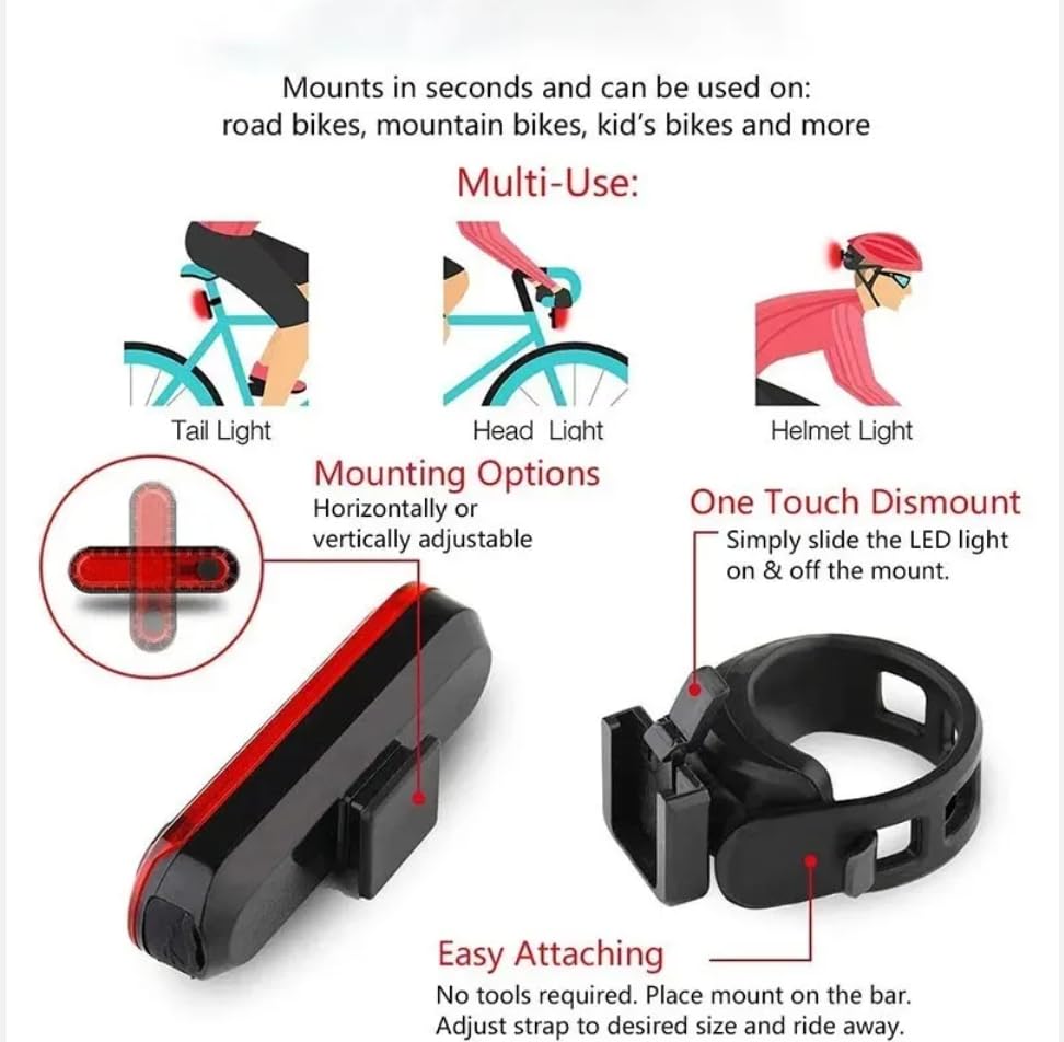2 pcs Green LED Bike Tail Light, Rear Bike Back Lights for Night Riding, Great Battery Life, Easy to Install On Any Bike or Helmet, USB Rechargeable