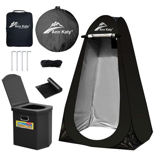 Ann Katy Portable Toilet with Pop Up Privacy Tent,XL Large Portable Toilet for Adults, Outdoor Camping Shower Tent Changing Room Emergency Folding Potty Tent Kit with Carry Bag for Camping/Hinking