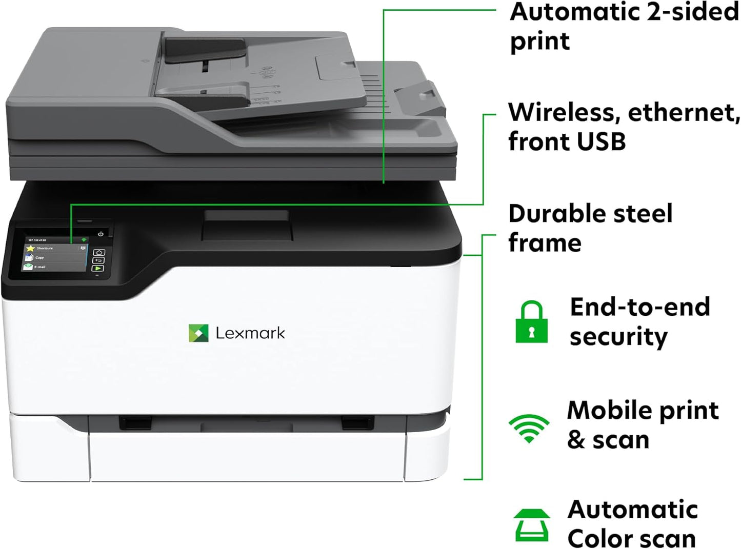 Lexmark CX331adwe Color All-in-One Laser Printer with Touchscreen, Office Scanner Copier Laser, Mobile Ready, Auto Duplex Printing & Analog Fax, Wireless, White, 26 ppm Mono/Color, 600 dpi (40N9070)