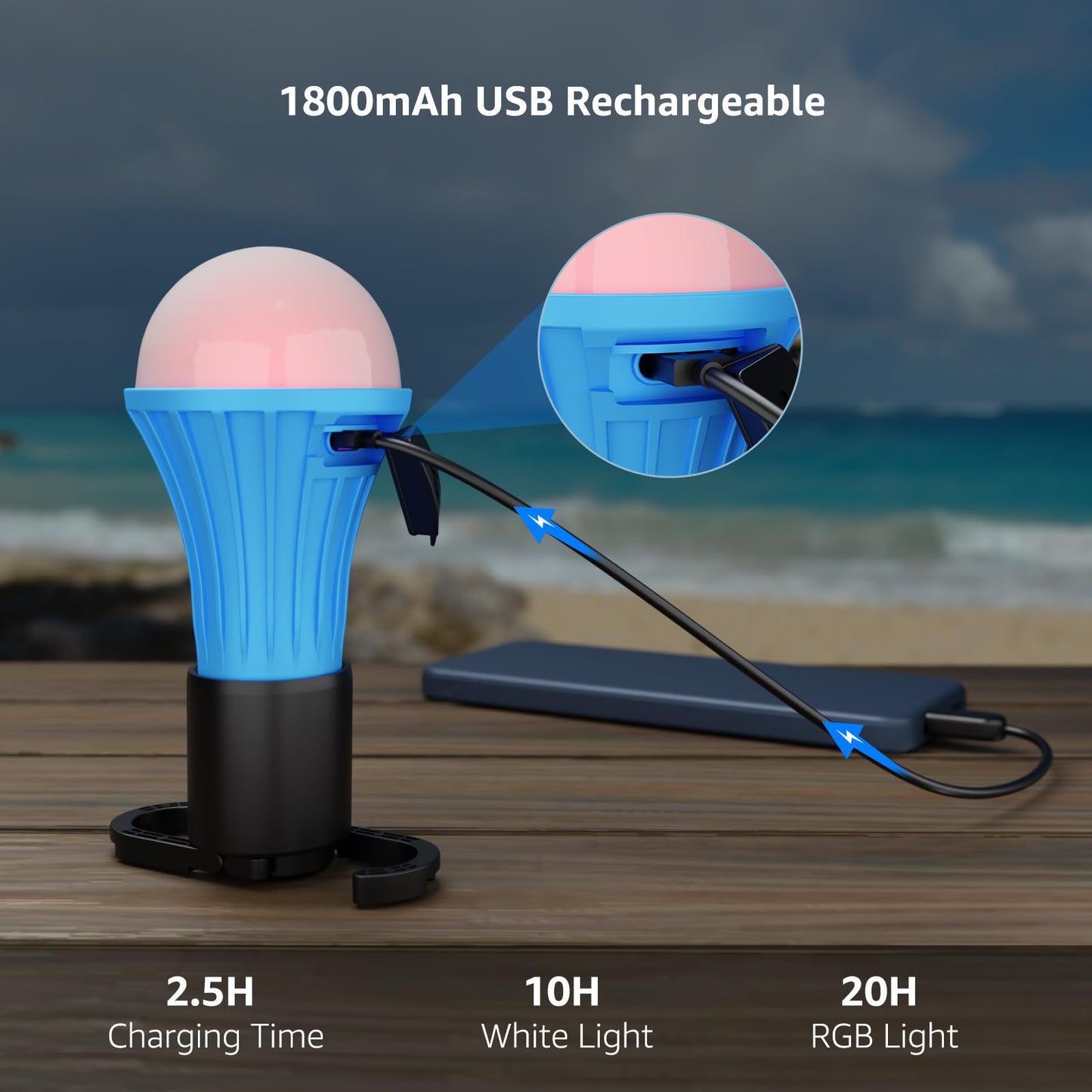 LE Bundle - 2 Items: 1000LM LED Camping Lantern Rechargeable, 4400mAh Power Bank & LED Rechargeable Camping Lantern, 7 White & RGB Light Modes, 2 Packs