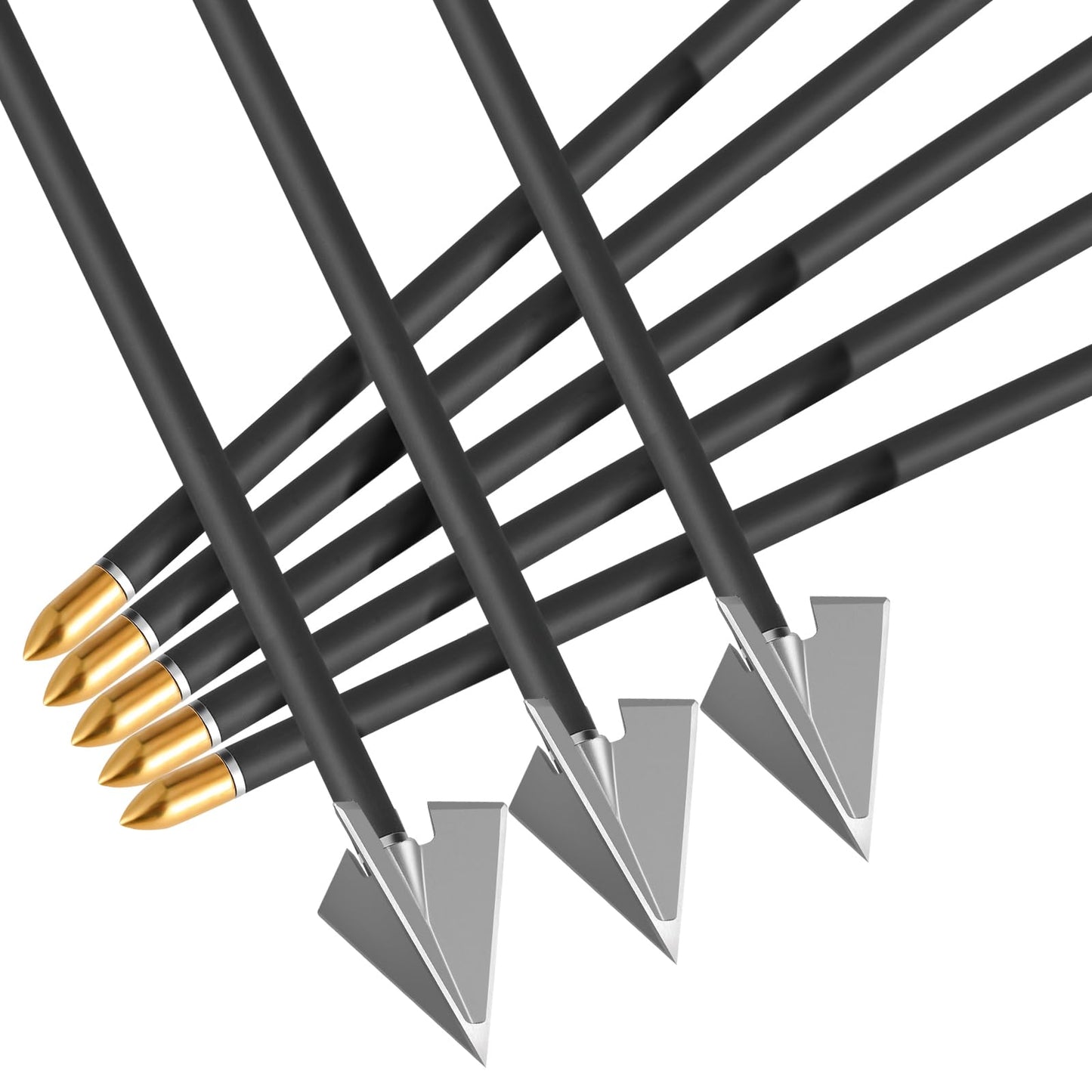 DEEPOWER 31 inch 100% Carbon Arrows with Fixed Blade Broadhead and Lighted Nocks 6 Pack for Compound Bow and Recurve Bow Shaft Spine 300/350/400/500