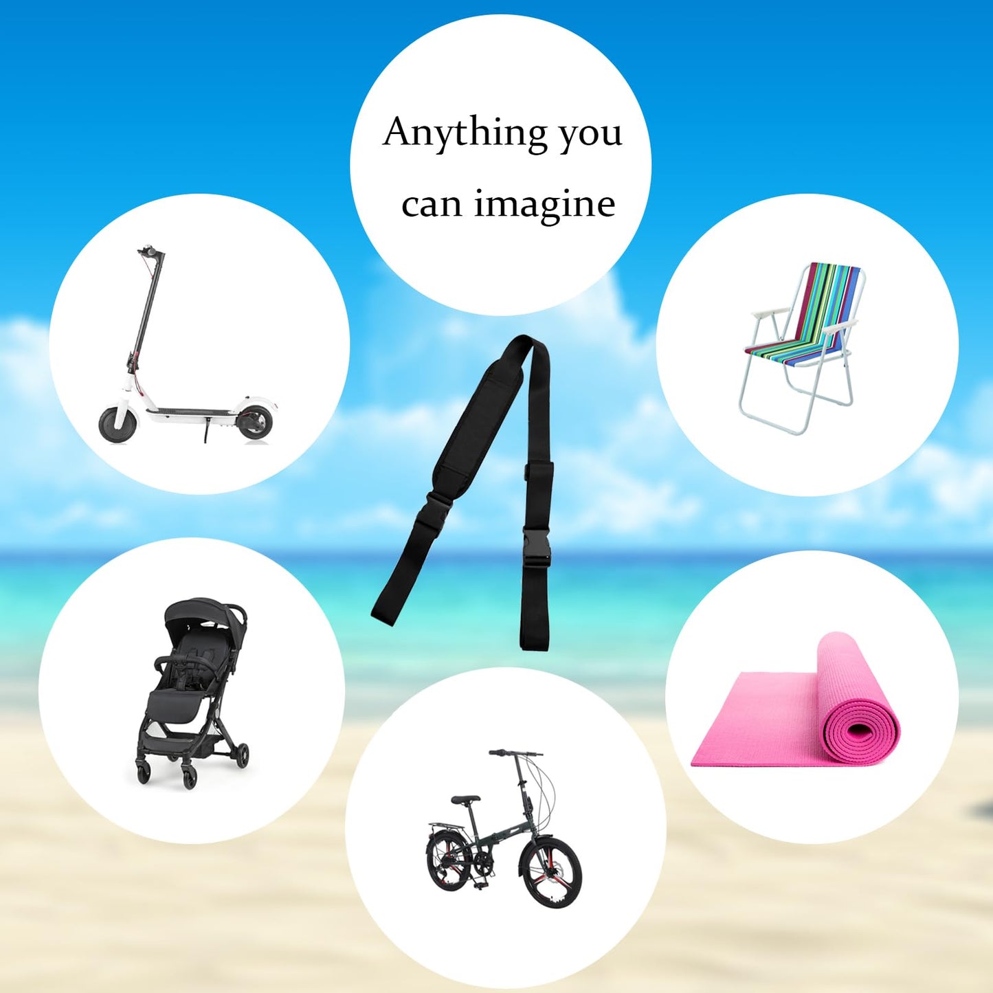 Generic 3 Pcs Carry Strap for Beach Chair Folding Chair Adjustable Beach Chair Backpack Straps Straps for Carrying Folding Chair for Beaches Camping Backpacking Picnics Outdoor (Black)