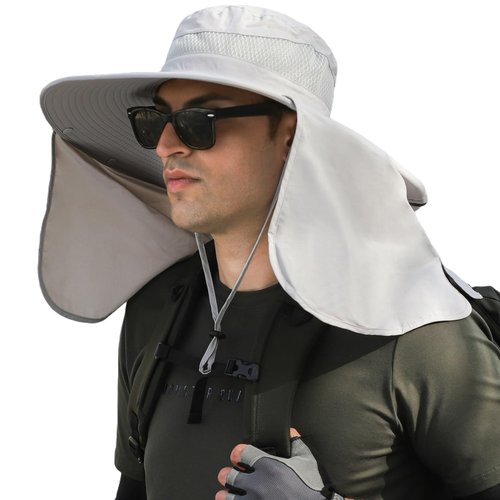 HUAMULAN Men Summer Sun Hat Women Safari Wide Brim Fishing Hats UV Protection Neck Flap Bucket Gardening Hiking Hunting Cap
