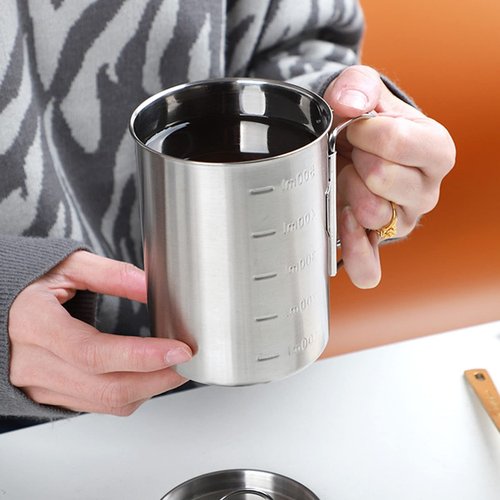 Tomotato Camping Cup with Lid, 12oz Stainless Steel Water Cup Mug with Foldable Handles and Lid, Portable Backpacking Mugs for Outdoor Camping Hiking(350ml)