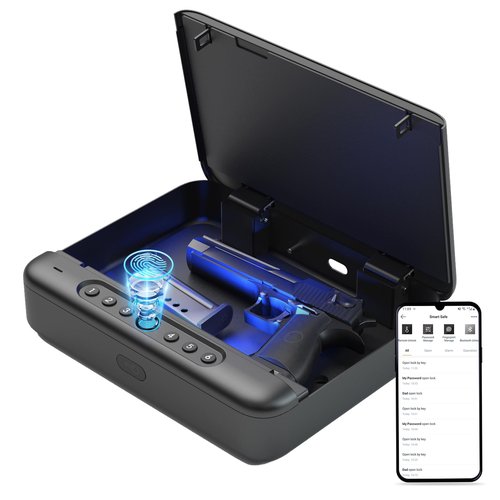 PINEWORLD K1+K3 Gun Safe, Biometric Gun Safes For Handgun, 4-Quick and 3-Quick Access Pistols Safe with Fingerprint