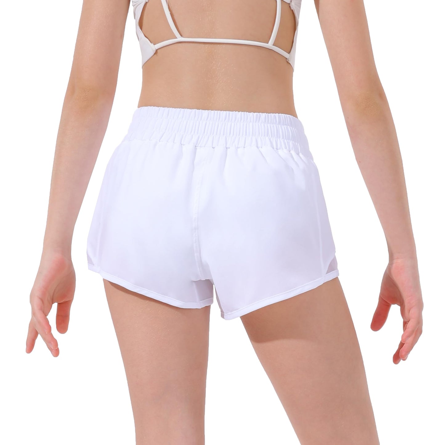 Aurefin Girls Athletic Shorts, Lightweight Running Shorts for Teen Girls Kids Sports Active Shorts with Zip Pocket and Elastic White/S