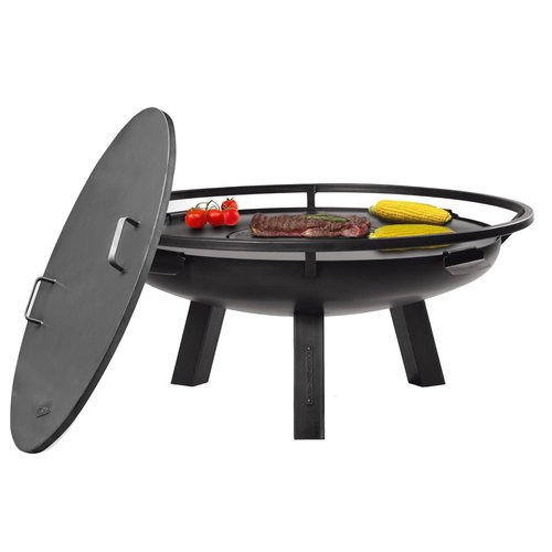 Ember 32" Handcrafted Cooking Fire Pit, Cooking Grill Plate Attachment and Cover Lid Attachment for Wood Burning for Backyard Grilling Campfire for Camping, Outdoor Steel, Good Directions Firepit