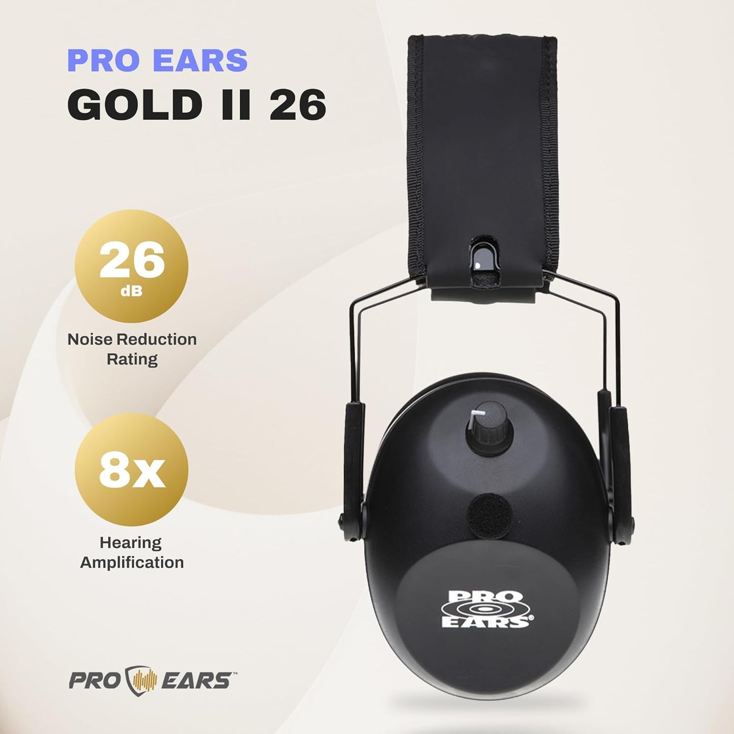 Pro Ears Gold II 26 Ear Muffs, NRR 26, Military Grade Hearing Protection w/DLSC Compression, Gel Ear Seals & Auto Shut Off