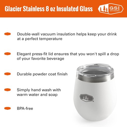 GSI Outdoors Glacier Stainless Lightweight Insulated Glass Cup for Camping, Office, BBQ - 8 oz - Espresso
