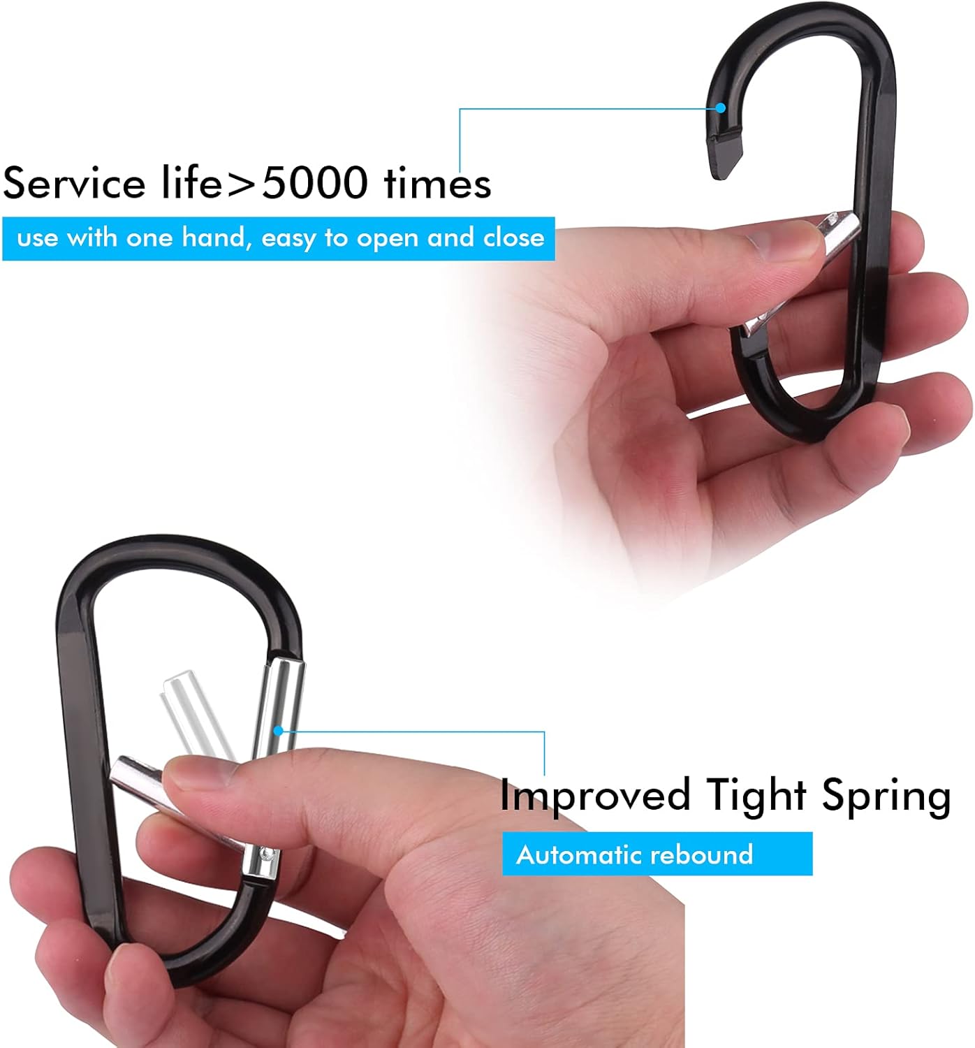 6PCS Black Carabiner Caribeaner Clip,3" Large Aluminum D Ring Shape Carabeaner with 6PCS Keyring Keychain Hook…