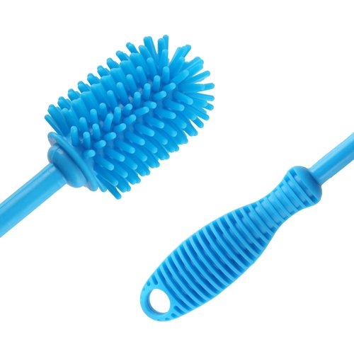 Silicone Bottle Cleaning Brush with Long Handle, BPA Free 12.5" Water Bottle Cleaner for Baby Bottles, Hydro Flask, Sports Bottle, Vase, Glassware, Perfect for Smaller Diameter Bottle Openings (Blue)