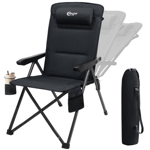 Portal Reclining Camping Chair with Adjustable Back Folding Camp Recliner for Adults Portable High Back Oversized, 400LBS (Black)