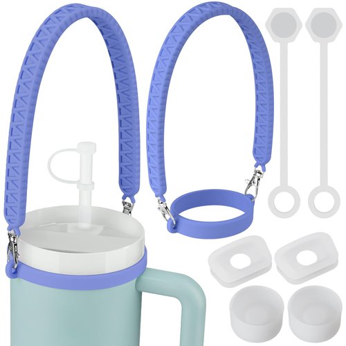 NiHome Silicone Water Bottle Handle with Anti-Spill Stopper Kit - Compatible with Stanley 1.0 & 2.0, Fits 2.7-5.12 Inch Diameter for Easy Carrying On-The-Go (Blue)