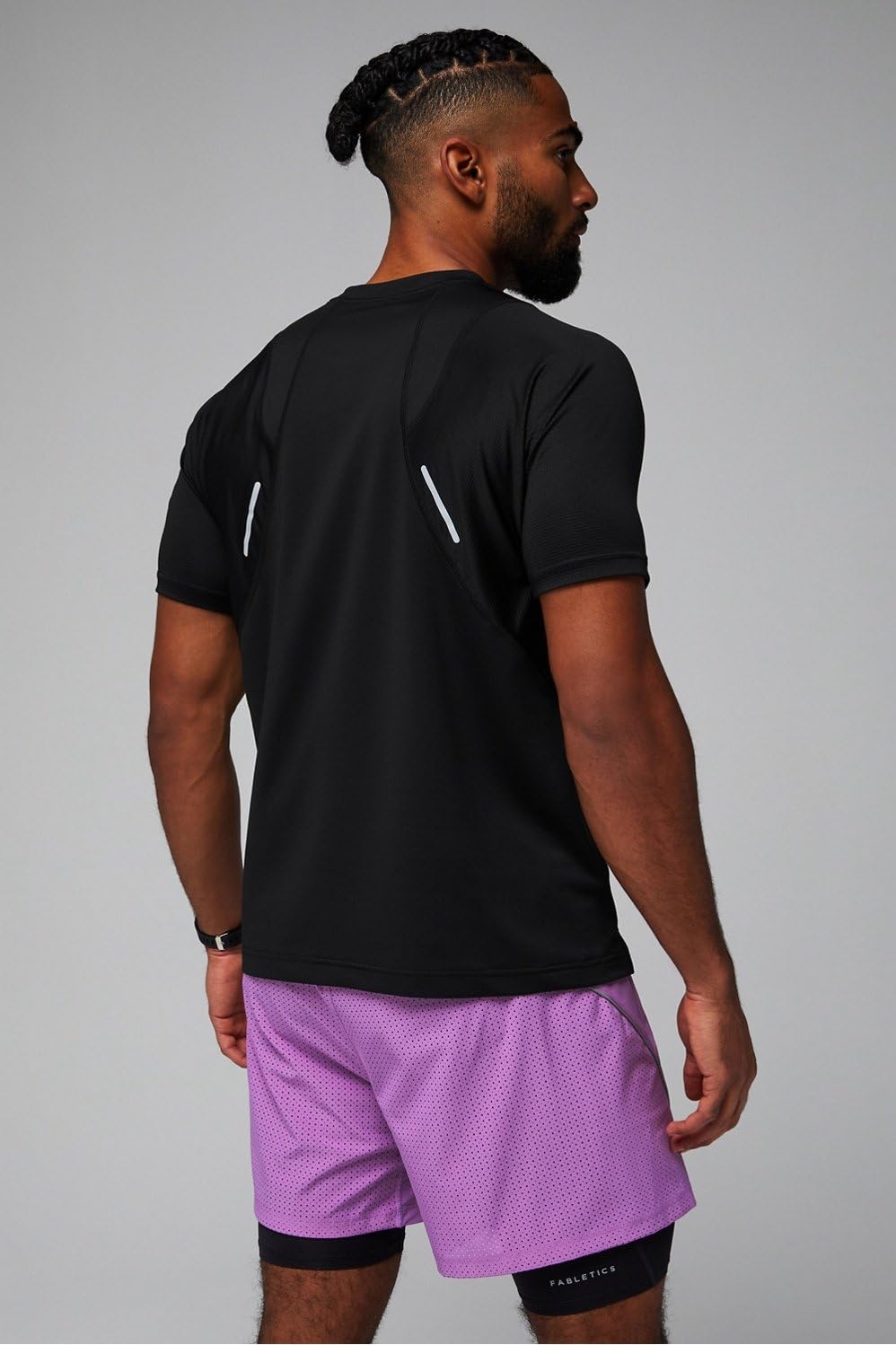 Fabletics Men's The 02 Tee, Performance Running, Jogging, Training, Ultra Lightweight, Reflective, Breathable, XS, Black