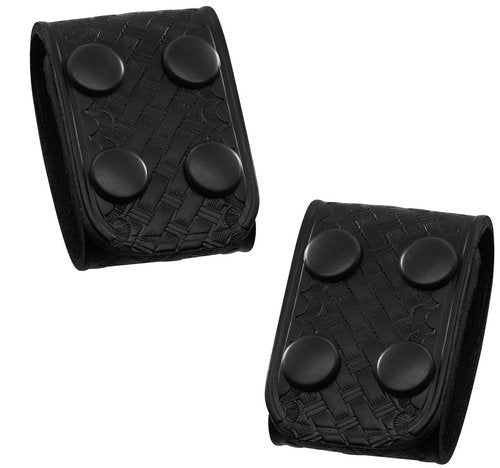 Duty Belt Keeper Double Width 1.75 inch for Belts 2 1/4 inch Wide, Basketweave Genuine Leather and Black Snap 2 Pack