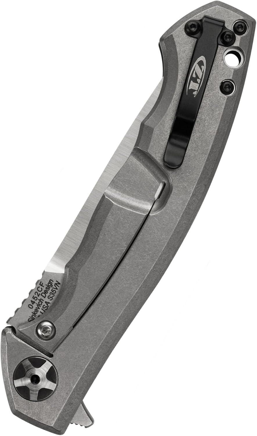 Zero Tolerance 0452CF; Pocket Knife with 4.1” Dual-Finished S35VN Steel Blade, Carbon Fiber Front and Titanium Back Handle Scales, KVT Ball-Bearing Opening, Frame Lock, Deep-Carry Pocketclip; 4.6 OZ.,Large