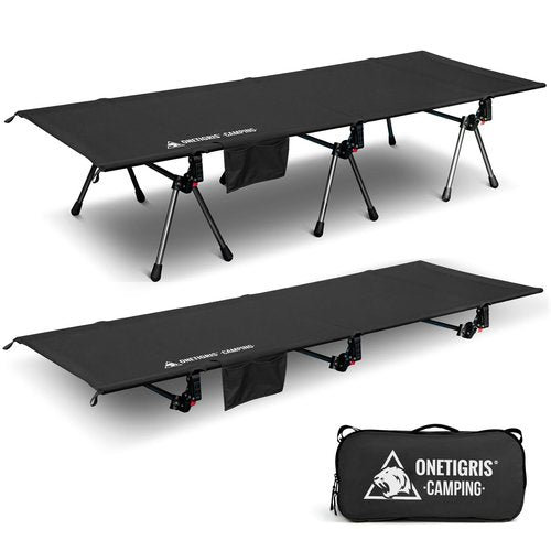 ONETIGRIS SUPRANUBIS Camping Cot, Height Adjustable with Cot Leg Extenders, Strong Support 330lbs, Lightweight Comfortable Folding Bed for Camping, Hiking, Travel, Truck, Beach, Office Nap
