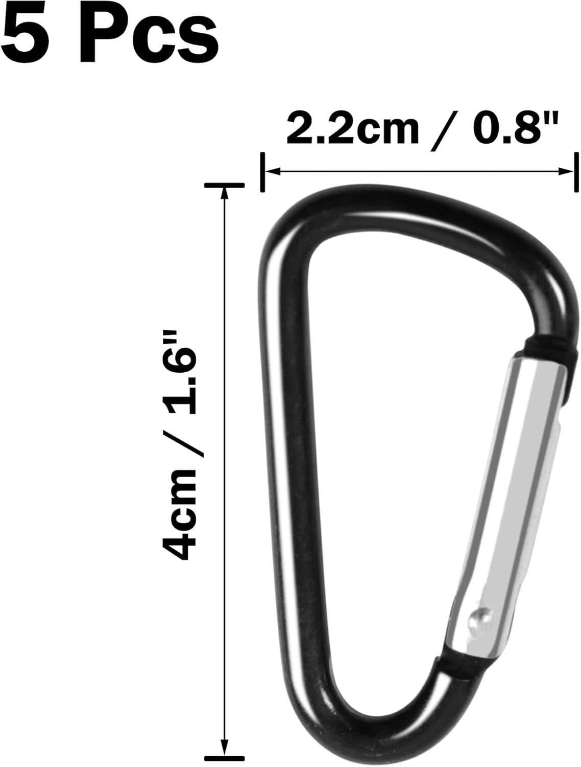 uxcell 5PCS Carabiner Keychain Clip, Aluminum Spring Snap Hook D Ring Shape Clips for Hanging, Locking Key Ring for Loaded Gate Hammock Swing Outdoor Hiking Fishing Traveling, Black