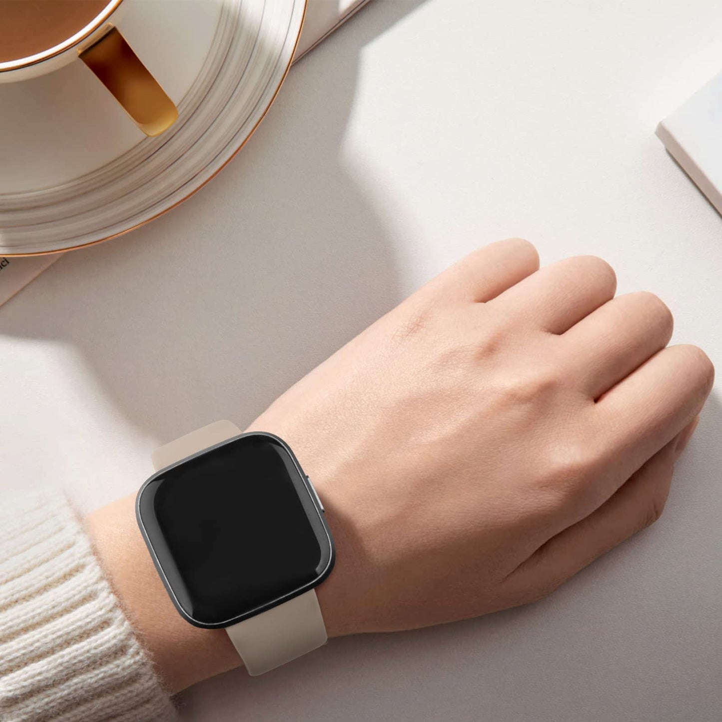 AK Silicone Bands Compatible with Fitbit Versa 2 / Fitbit Versa/Versa Lite/Versa SE Bands for Women Men, Classic Soft Straps Replacement Sport Wristbands for Fitbit Versa 2 Smart Watch (Milk Tea)