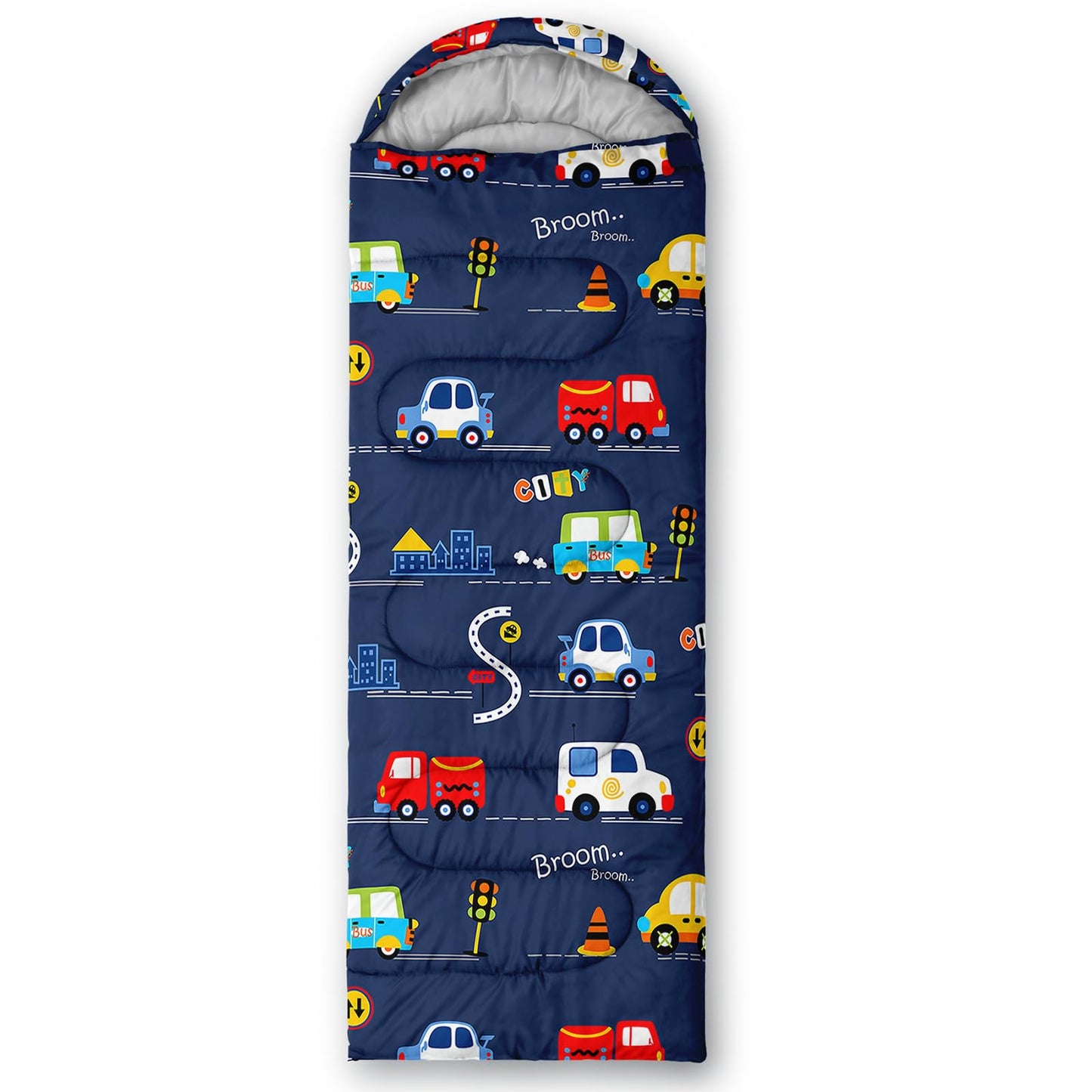 Sleeping Bags for Adults and Kids Backpacking Camping Sleeping Bags for Girls and Boys Lightweight Waterproof Cold/Warm 3-Season Outdoor Travel with Compression Bags (Cartoon Car, Single -31.5x90.5)
