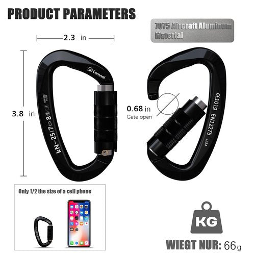 CAMNAL Heavy Duty Carabiner UIAA Certified Locking Carabiner 25KN (About 5620 lbs) Auto Locking Carabiner D Shape Carabiner Clip for Rock Climbing, Mountaineer, Aerial Work