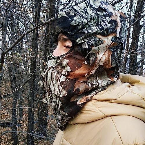 Waxaya Lightweight Camo Face Mask Hats Ghillie Camouflage Headwear 3D Leafy Full Cover Head Hood Turkey Hunting Accessories