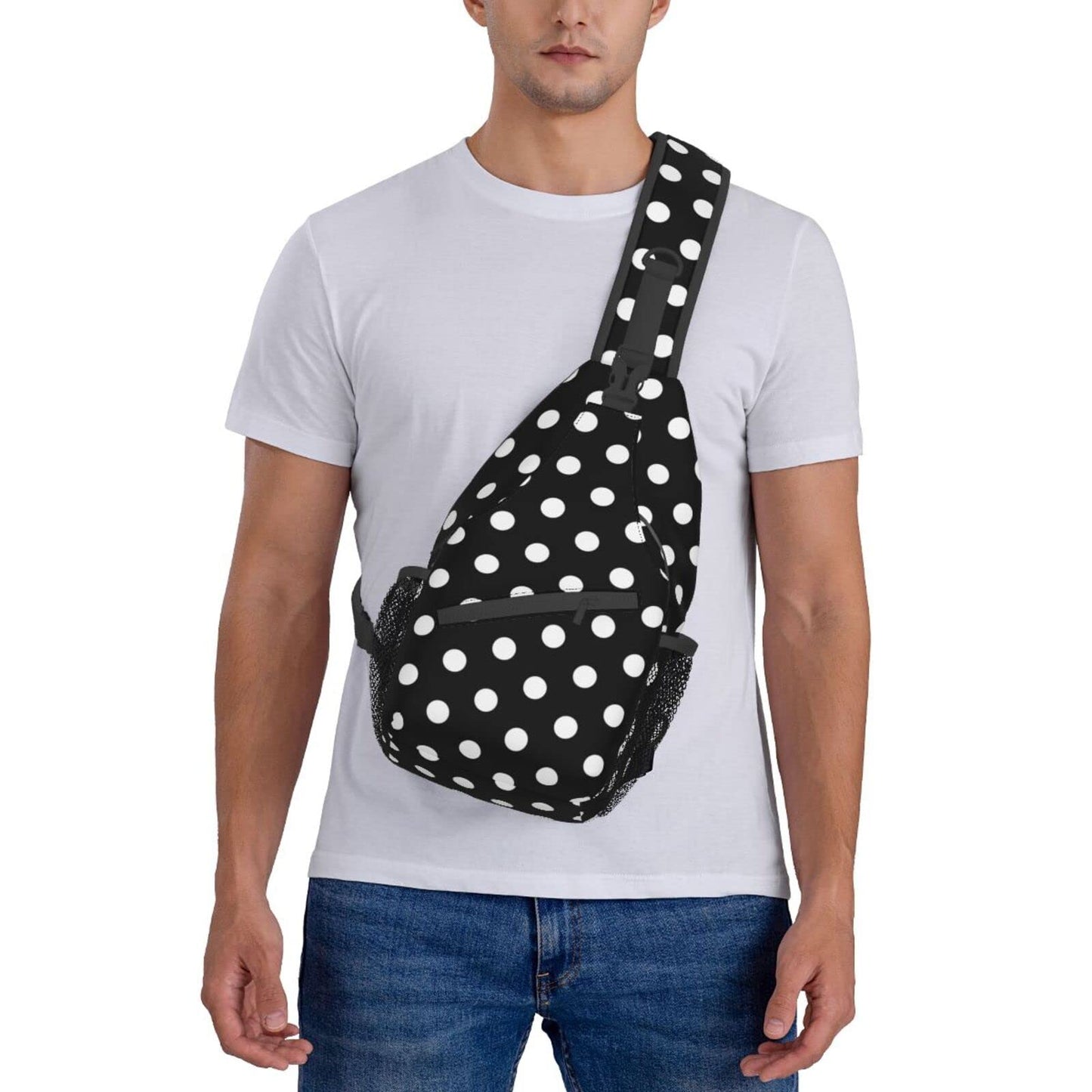 SURERUIM Black White Polka Dot Sling Bag for Women Men Crossbody Shoulder Backpack White Dots on Black Background Dice Design Chest Bags Abstract Dots Pattern Casual Travel Hiking Daypack