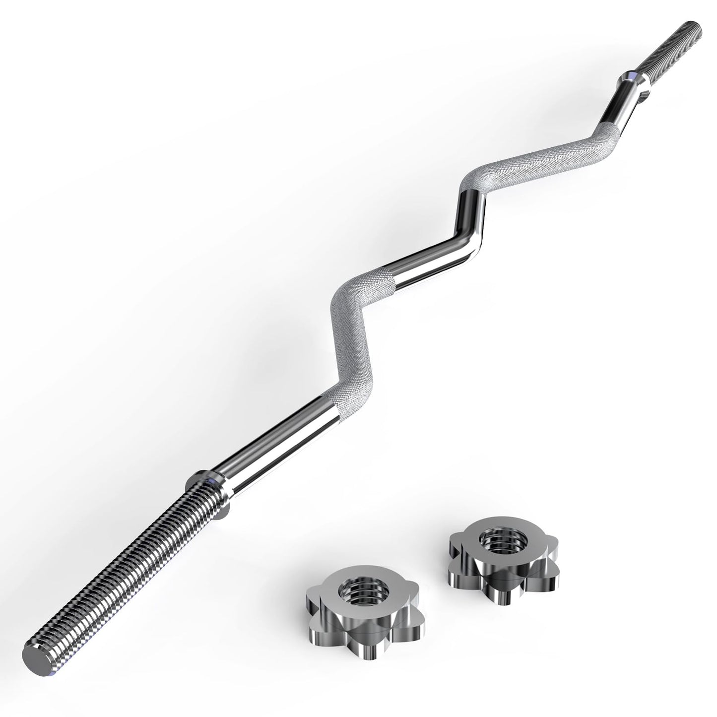 47" EZ Curl Bar Weight Lifting Bar, Standard Barbell Bar for Hip Thrusts/Squats/Lunges for Gym and Home, 1-inch Curling Bars for Weightlifting with 2 Star Collars (300lb Weight Capacity)