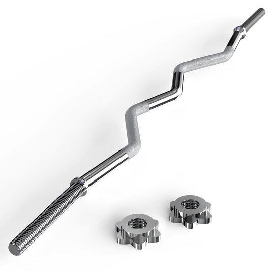 47" EZ Curl Bar Weight Lifting Bar, Standard Barbell Bar for Hip Thrusts/Squats/Lunges for Gym and Home, 1-inch Curling Bars for Weightlifting with 2 Star Collars (300lb Weight Capacity)