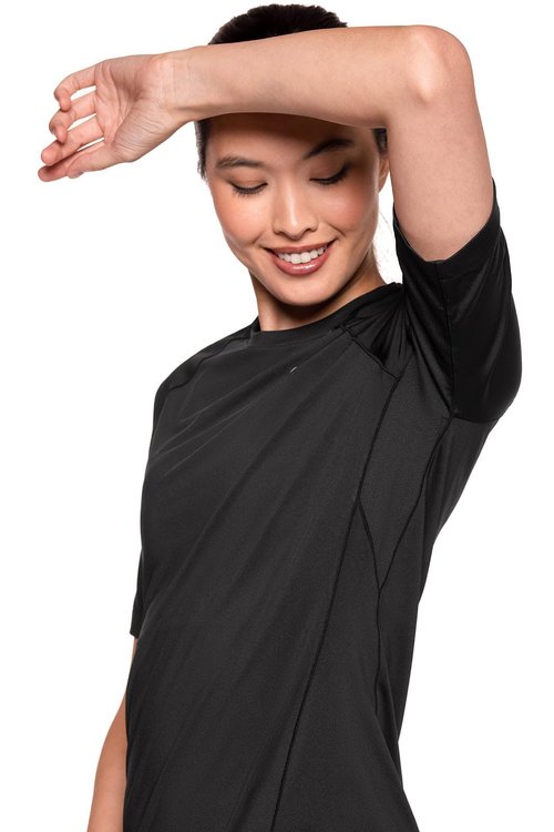 Coolibar UPF 50+ Women's Devi Short Sleeve Fitness T-Shirt - Sun Protective (X-Small- Black)