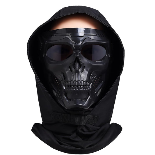 Airsoft Paintball Skull Mask Tactical Full Face Cyberpunk Scary Mask with Balaclava Headgear for CS Halloween Shooting Cosplay Costume Movie Props Survival Games (Black)