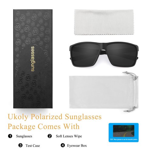 Ukoly Polarized Sports Sunglasses For Men Women,Sports Sunglasses For Baseball Running Cycling TR90 Frame UV400 Protection Black
