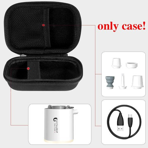 Leayjeen Case Compatible with FLEXTAILGEAR Portable Air Pump MP2 Pro/TINY Electric Air Pump, Holder for Max Pump 2 Pro Mattress Pump, Box with Mesh Pocket for 5Pcs Nozzle and Charging Cable（Case Only）