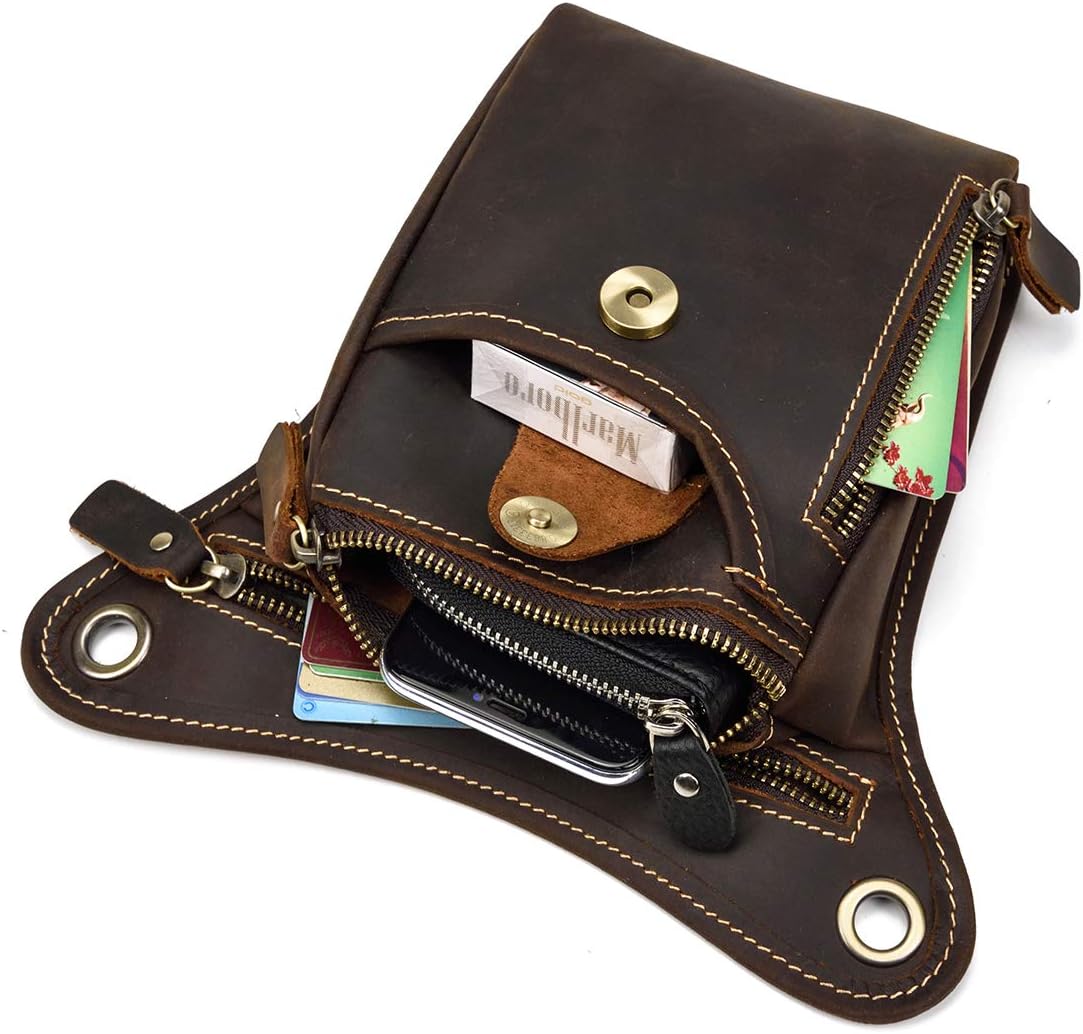 Genuine Leather Waist Bag Retro Hip Pack Drop Leg Bag Pouches Belt Bumbag for Men Multi-Purpose Cycling Riding Sport Bag