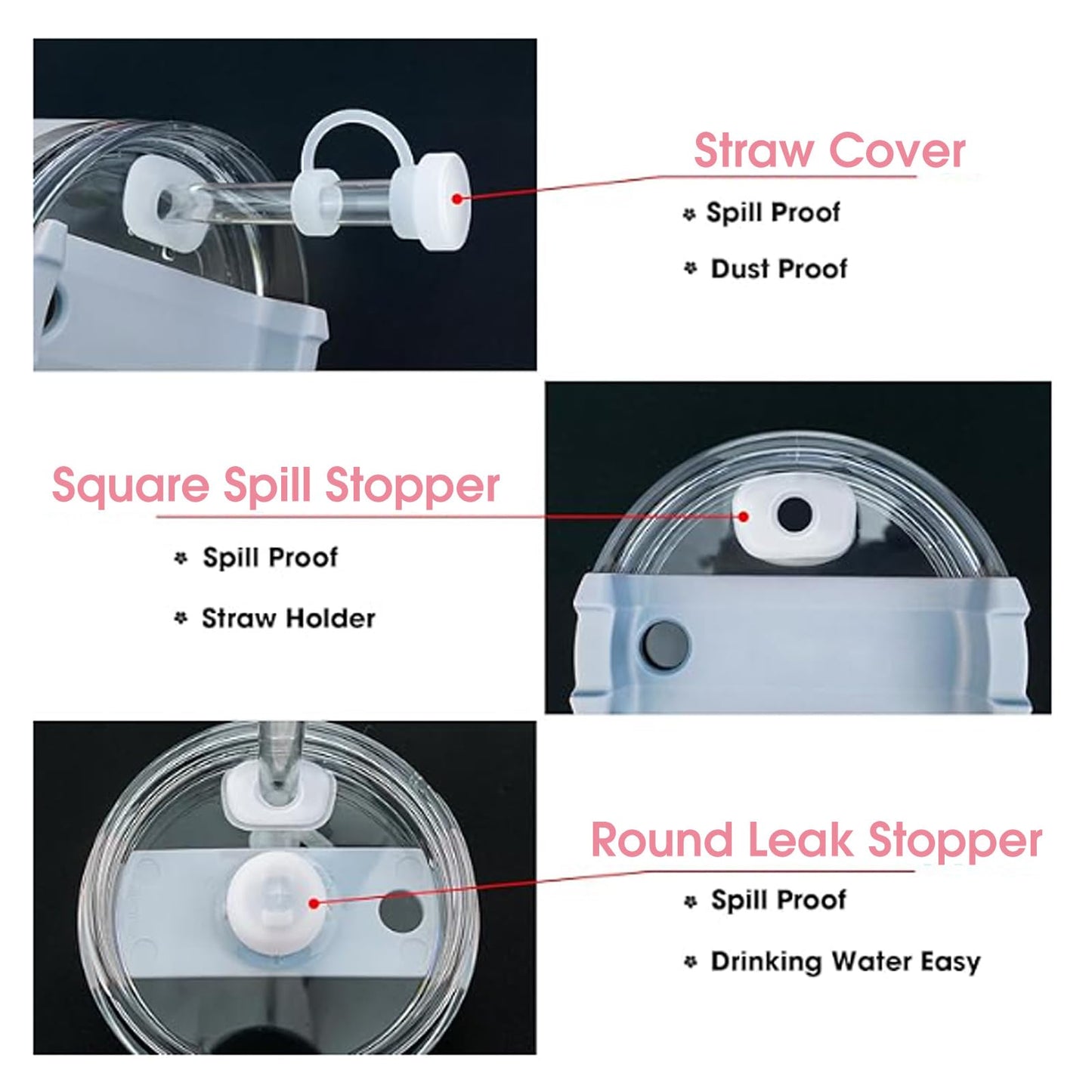 GODLIY 7 PCS Cup Accessories Set Including Water Bottle Handle Strap Silicone Boot,Coin purse,Silicone Cup Boot, Straw Cover for Stanley 30oz & 40oz Tumbler (Pink)