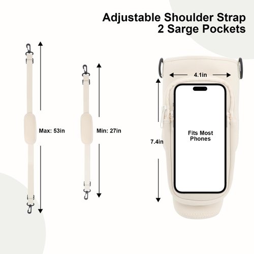 Miruchertter Water Bottle Carrier Bag With Phone Pocket for 40/30 oz Stanley Cup - Sling Holder Pouch With Adjustable Strap for Accessories