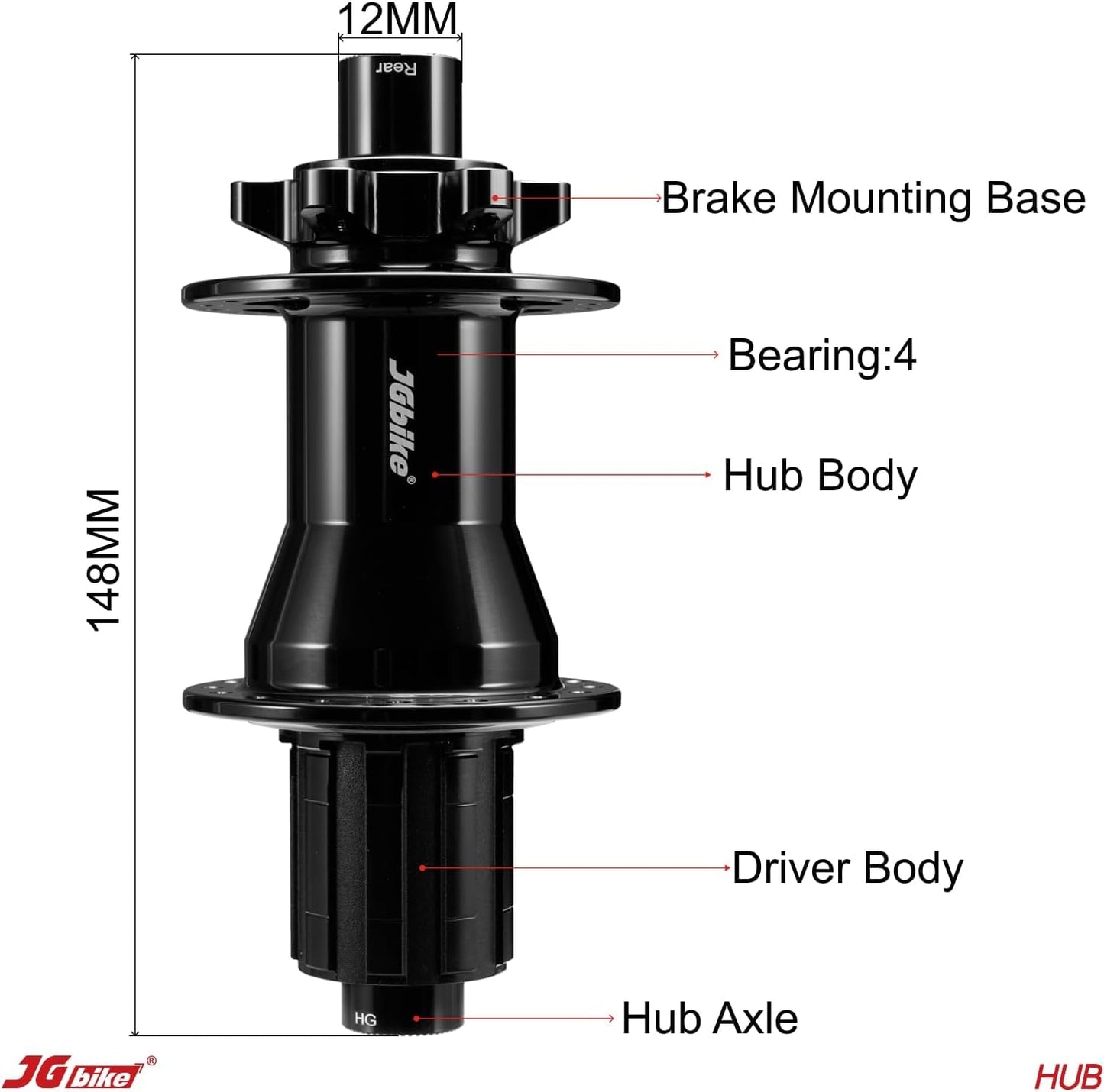 JGbike M30 Mountain Bike Wheelset, 32H 57T 114POE, Presta Valve, Tubeless Ready - Rear 29" 148 * 15mm HG Driver