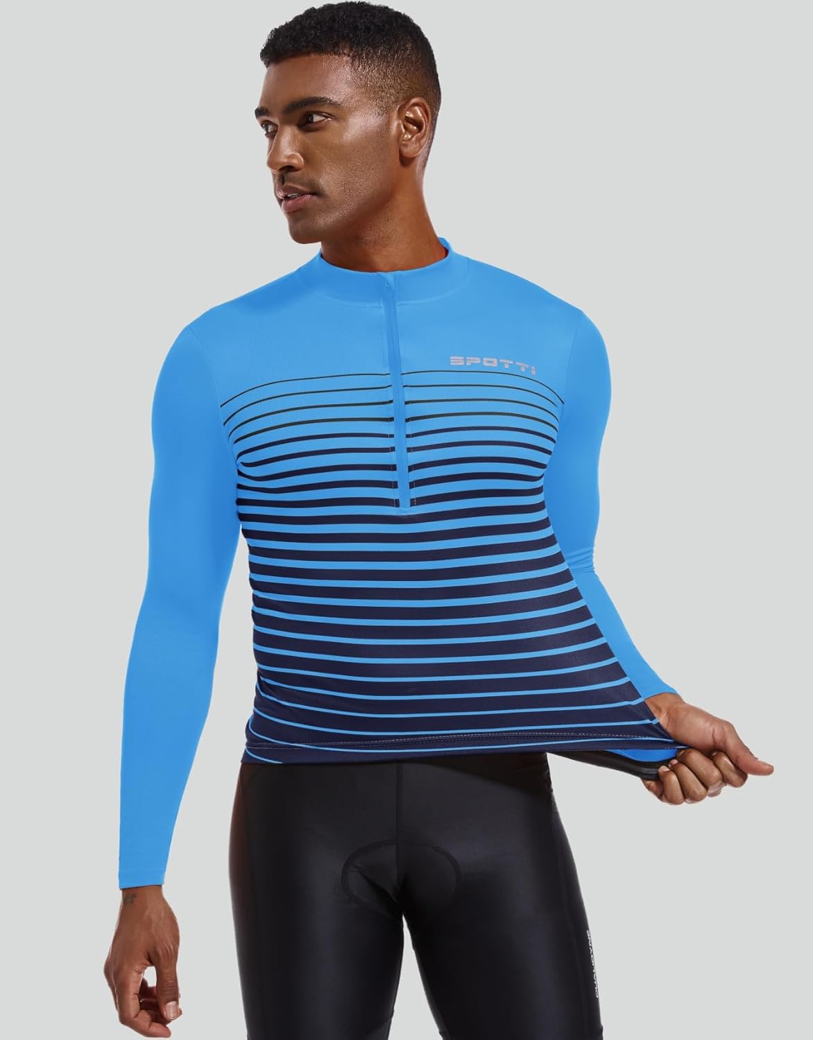 Spotti Men's Cycling Bike Jersey Long Sleeve with 3 Rear Pockets - Moisture Wicking, Breathable, Quick Dry Biking Shirt