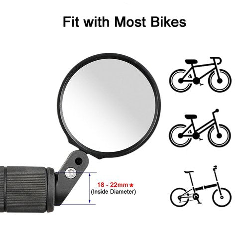 Bike Mirror, Bicycle Mirrors for Handlebars with 360-Degree Rotation and Unbreakable Convex Rearview Lens for Safe Cycling (2 Sets)
