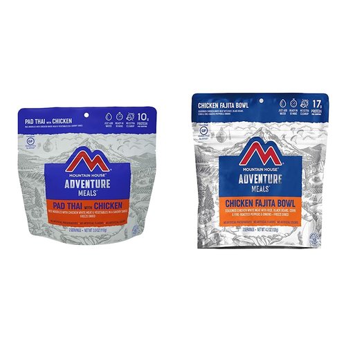 Mountain House Pad Thai with Chicken | Freeze Dried Backpacking & Camping Food |2 Servings | Gluten-Free and Mountain House Chicken Fajita Bowl | Freeze Dried Backpacking & Camping Food | 2 Servings | Gluten-Free