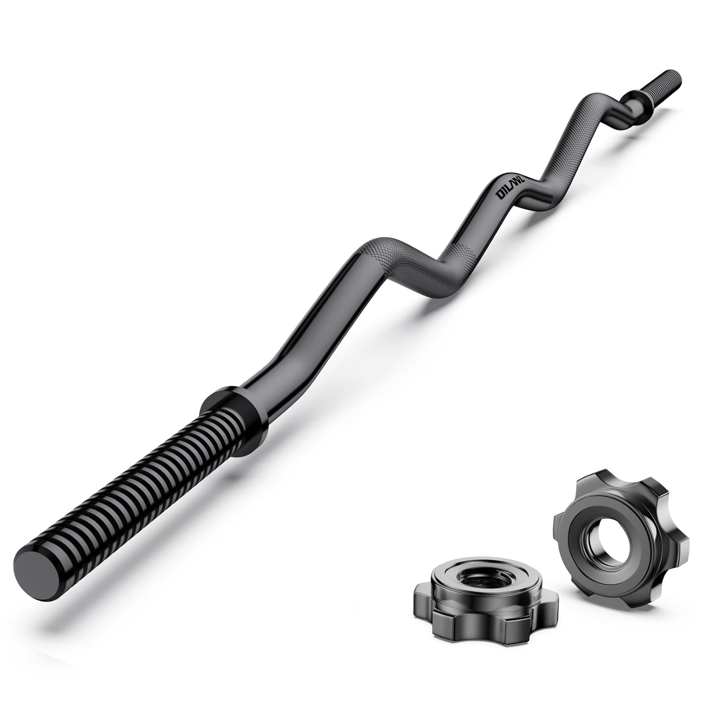 47" EZ Curl Bar Weight Lifting, 1-inch Plates Curl Bars for Squats/Hip Thrusts/Lunges, Plates Curling for Gym and Home -2 Star Collars(280lb Weight Capacity) (Black)
