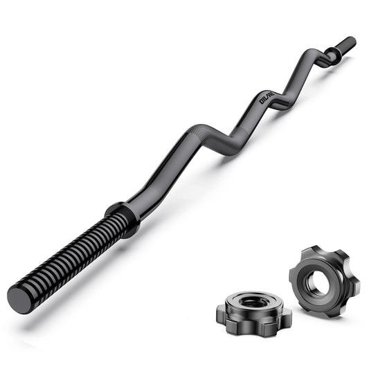 47" EZ Curl Bar Weight Lifting, 1-inch Plates Curl Bars for Squats/Hip Thrusts/Lunges, Plates Curling for Gym and Home -2 Star Collars(280lb Weight Capacity) (Black)