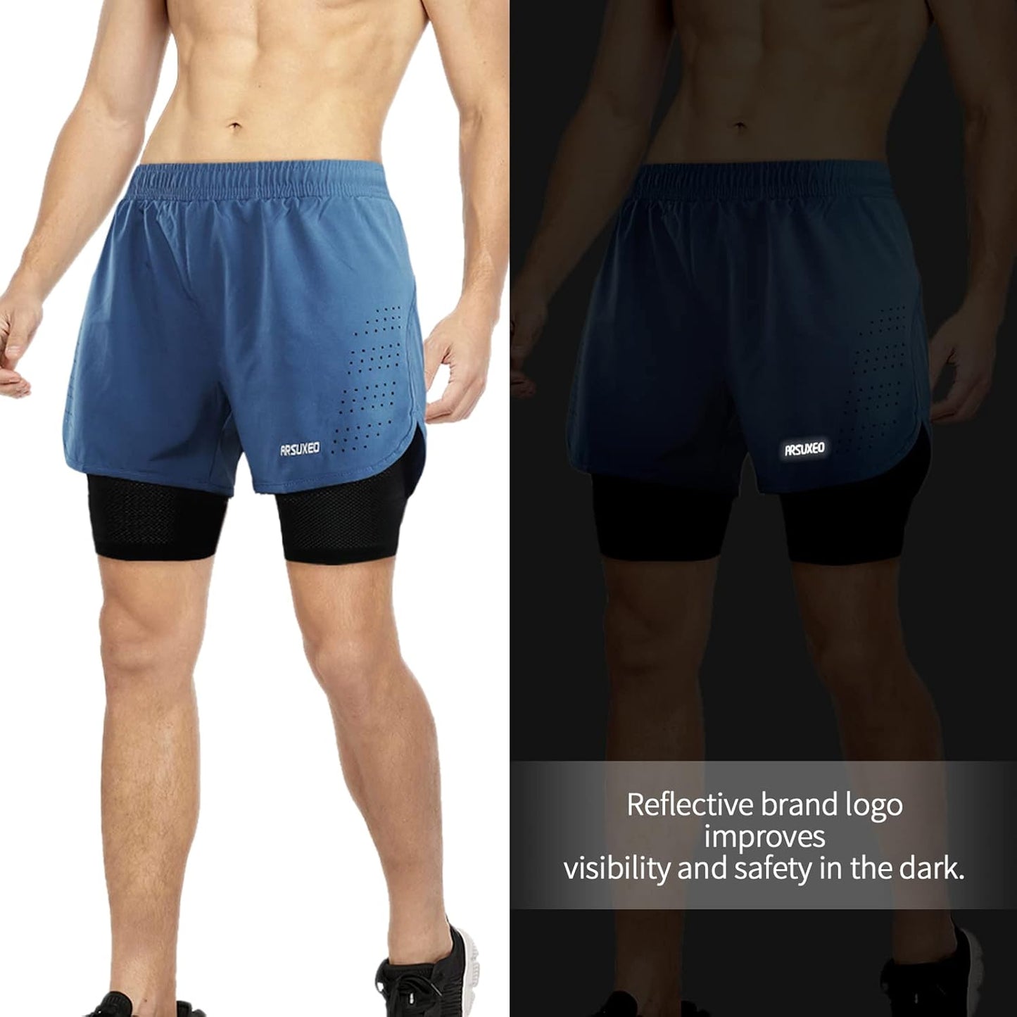 ARSUXEO Men's Active Training Running Shorts 2 in 1