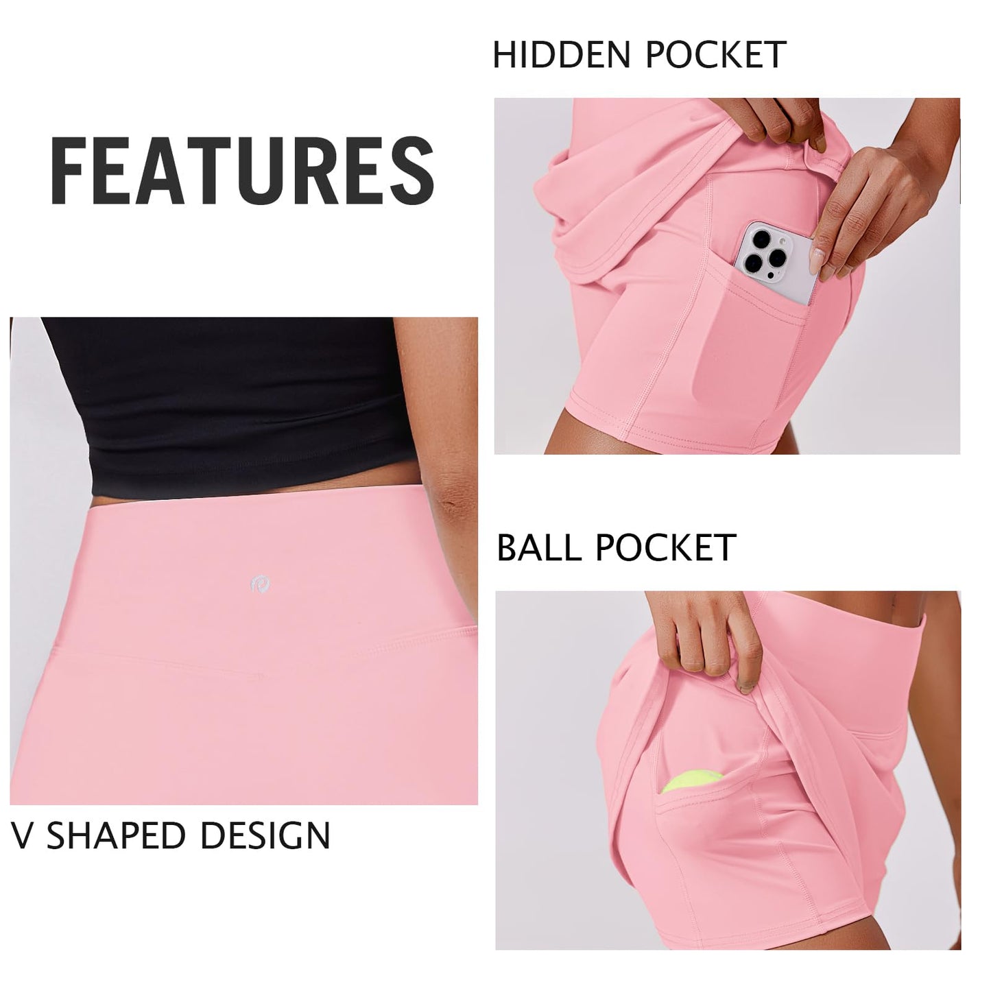 PINSPARK Women Tennis Skirt with Pockets Shorts High Waisted Athletic Golf Skorts Stretchy Workout Sports Skirts, Pink XL
