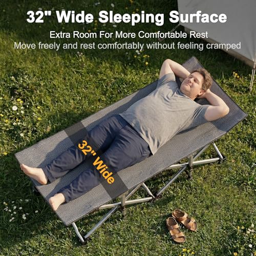 Oversized Camping Cot with Mattress Pad - Mist Variant, 78x32in, Heavy Duty Support