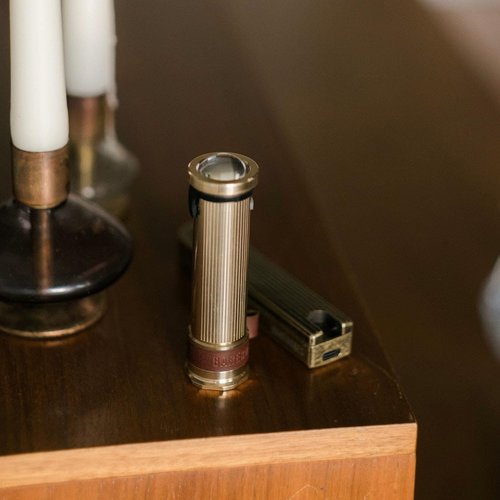Barebones Mini Flashlight - Brass, Vintage-Style Rechargeable Flashlight with Adjustable Brightness, Magnetic Base, and Candle Flicker Mode – Compact Travel and Camping Light