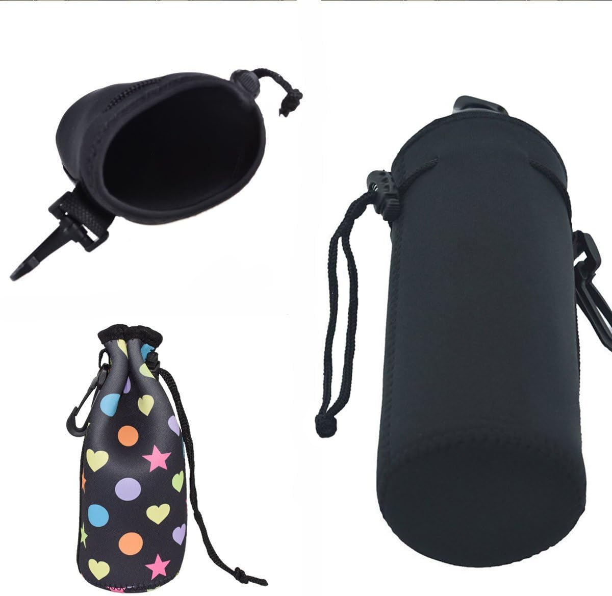 AF-WAN Protable Neoprene Insulated Water Drink Bottle Cooler Carrier Cover Sleeve Tote Bag Pouch Holder Strap for Women Men Biker Travel Cycling Climbing Sports(Black+Black)