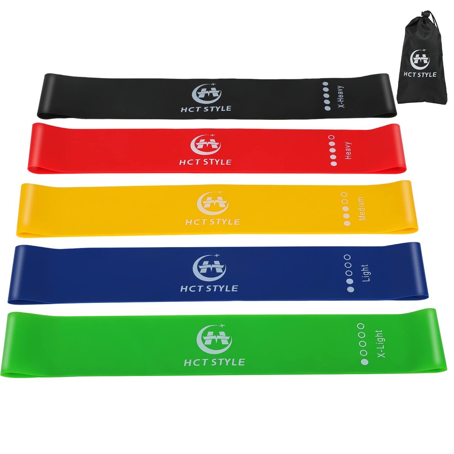 HCT STYLE Exercise Band Resistance Bands for Working Out Men and Women Set 5 Different Levels Yoga Pilates,Natural Latex is Non Toxic and Odorless Not curl with Exercise Instructions e Carry Bag.